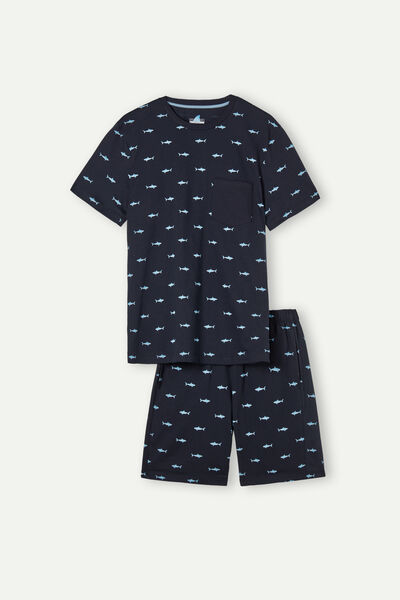 Kurzer Pyjama aus Baumwolljersey mit Haifischprint