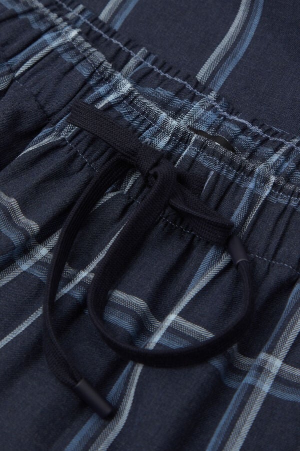 Plain-Weave Trousers with Denim Check Print