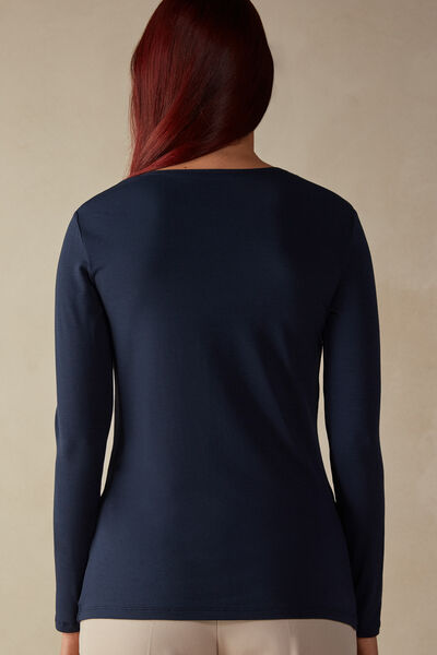 Long-Sleeved Round-Neck Micromodal Top