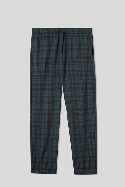 Dlouhé Úpletové Kalhoty se Zeleným Tartanovým Vzorem