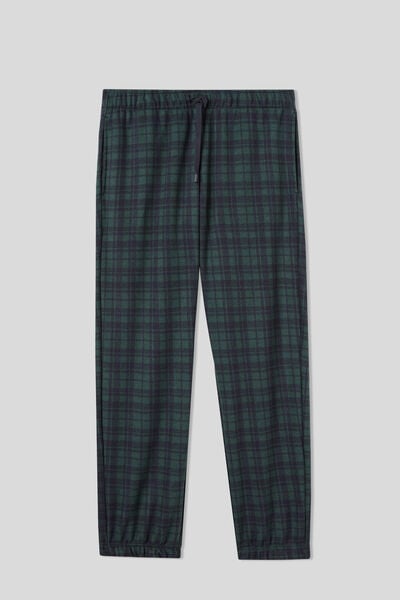 Tartan Green Patterned Tricot Full Length Pants