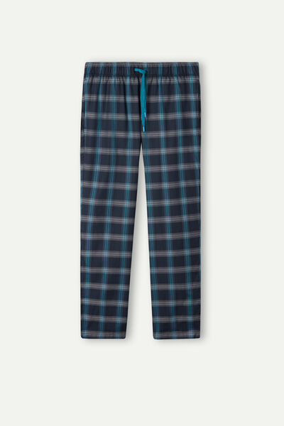 Pantalon imprimé carreaux bleu/sarcelle en toile de coton