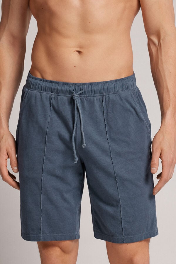 Pantalone Corto in Cotone con Nervatura Washed Collection