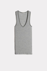 Silk and Wool Vest Top with Satin-Detail V-Neck
