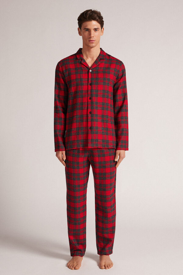 Full-Length Tartan Brushed Plain-Weave Pyjamas