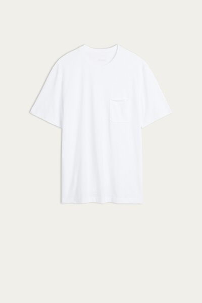 T-Shirt aus geflammter Baumwolle mit Brusttasche