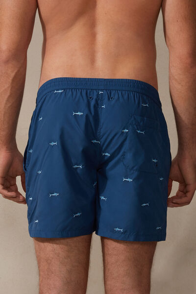 Shark-Embroidered Swim Shorts