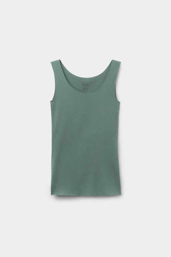 Round-Neck Raw-Cut Cotton Vest Top