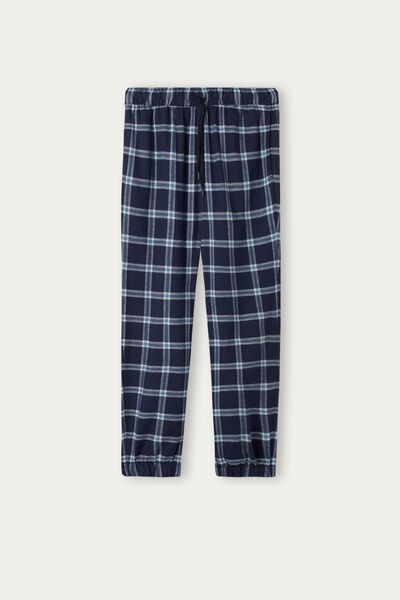 Blue Check Brushed Plain-Weave Cotton Pyjama Bottoms