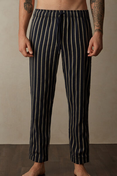 Full Length Pants in Stripe Patterned Brushed Cloth