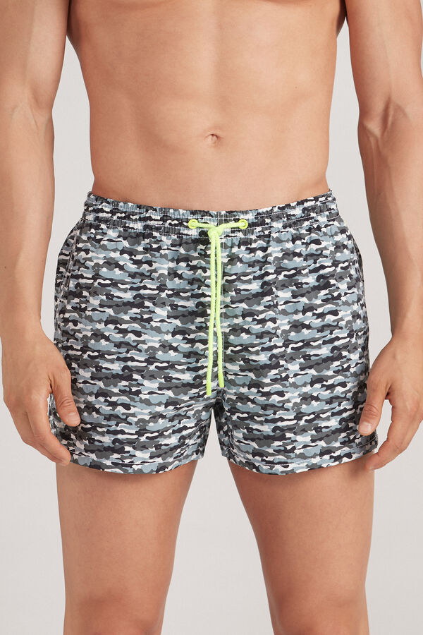 Short Swim Trunks with Camouflage Print