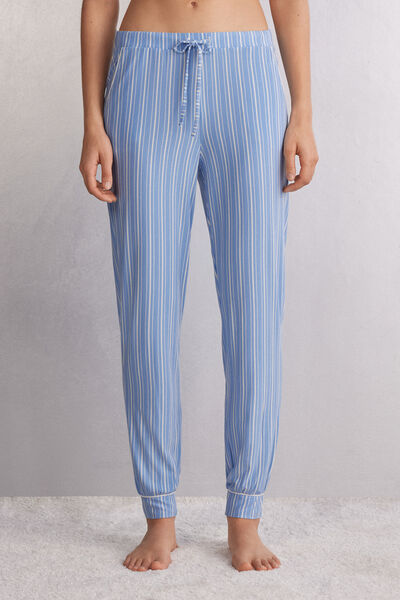 Oxford Stripes Full-Length Cuffed Modal Trousers