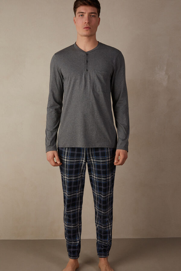 Langer Pyjama mit Schottenmuster aus Baumwolle