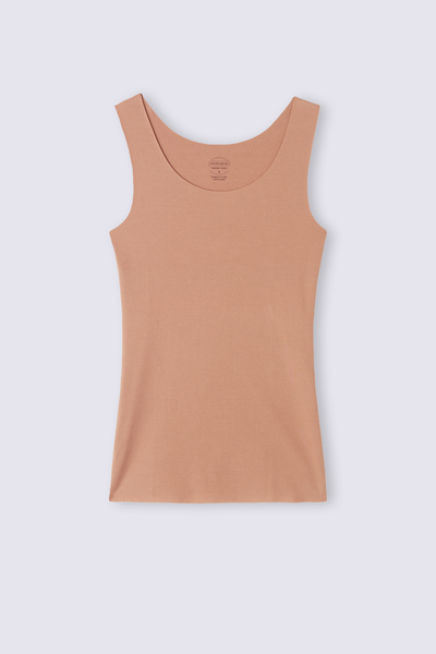 Camisola de Alças com Decote Redondo em Algodão sem Ourela