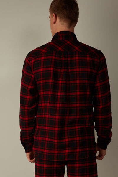 Koszula z Czesanej Tkaniny w Czerwoną-Czarną Szkocką Kratę
