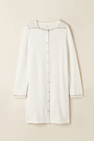 Romantic Bedroom Button Up Night Shirt in Modal with Wool