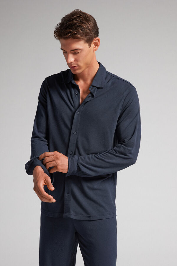 Camisa de seda y modal con aplicaciones piqué