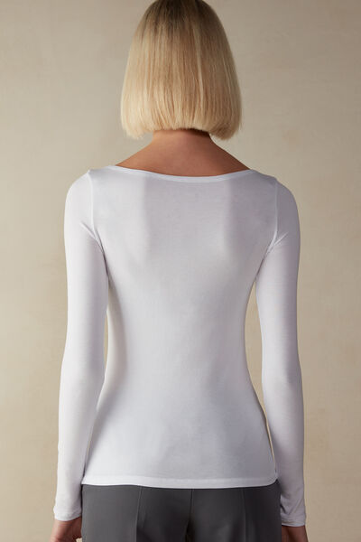 Long-Sleeved Boat-Neck Micromodal Top