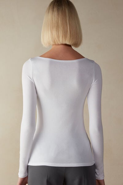 Long Sleeve Bateau Neck Top in Micromodal