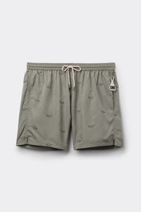 Shark-Embroidered Swim Trunks