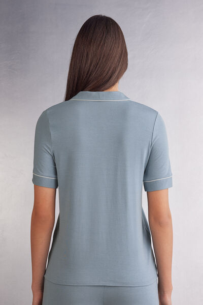 Short-Sleeved Button-Down Modal Top