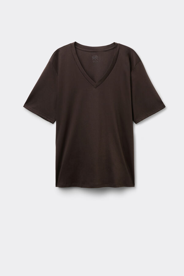 Short-Sleeved V-Neck Top in Elevated Cotton