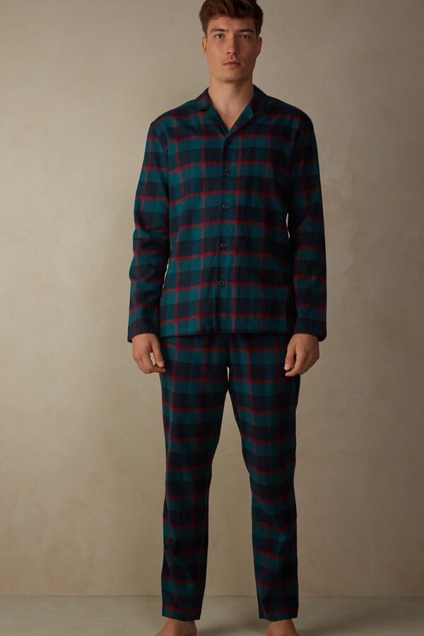 Full Length Pajamas in Brushed Check Patterned Cloth