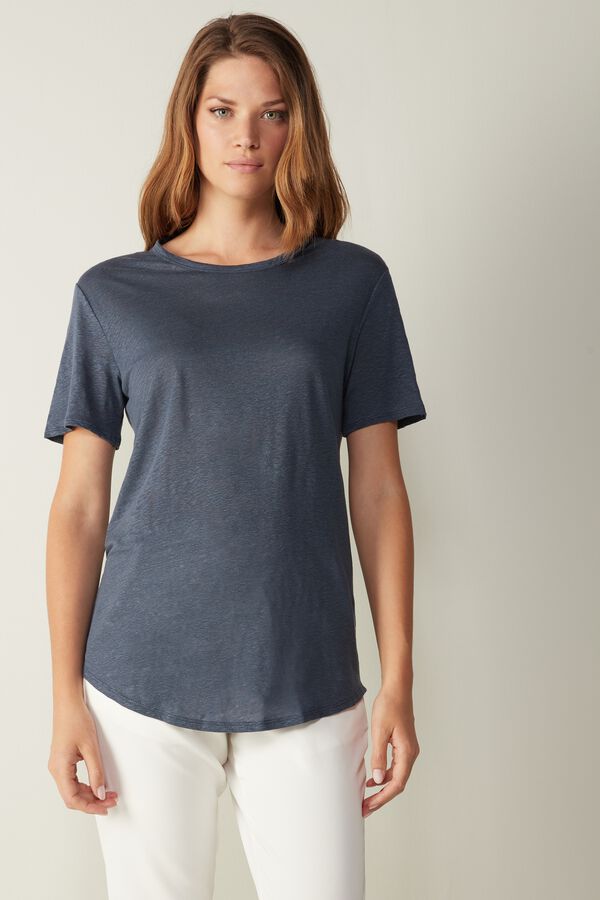 Short-Sleeved Round-Neck Linen Top