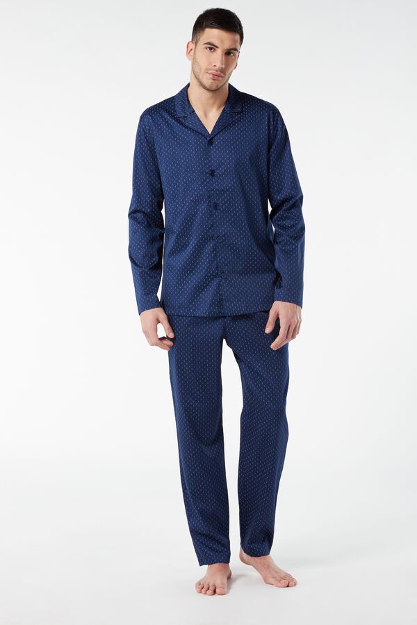 Long Buttoned Foulard Print Canvas Pyjamas