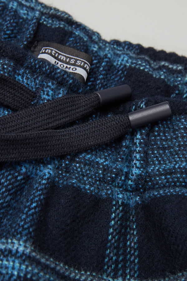 Denim Blue Check Print Brushed Cotton Cloth Pants