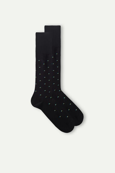 Men’s Long Socks in Patterned Lisle Cotton