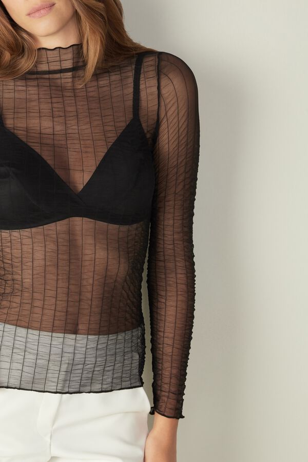 Funnel Neck Top in Ruffly Tulle
