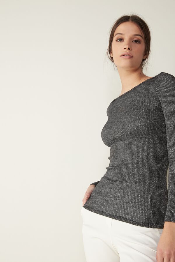 Fitted Bateau Neck Top in Wool and Silk Lame’