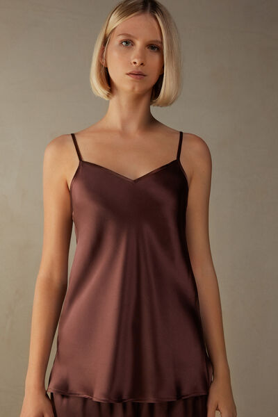 Top en Satin de Soie avec Col en V