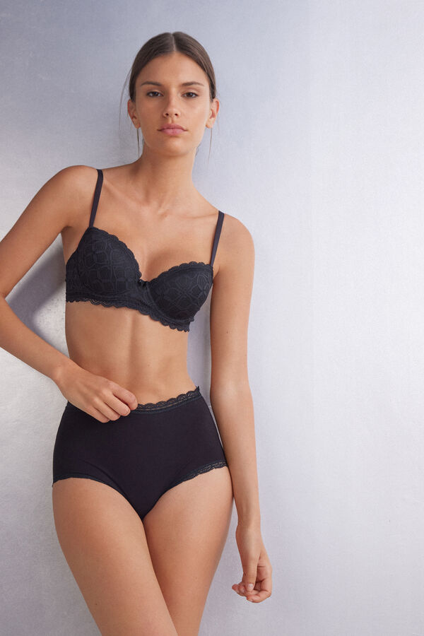 Intimissimi Black Cotton And Lace Briefs