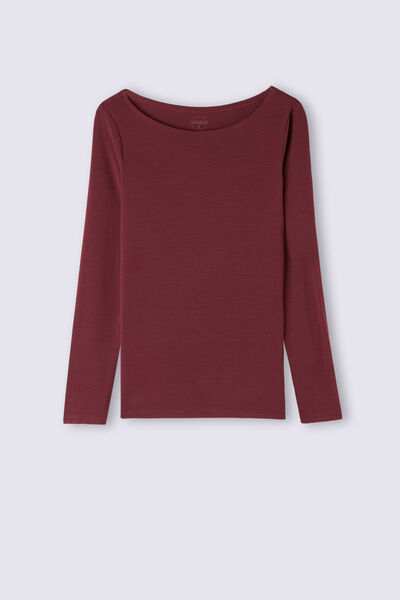 Long-Sleeved Boat-Neck Micromodal Top