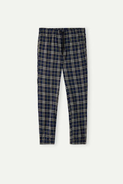 Pamuklu Lacivert Tartan Desenli Uzun Pijama