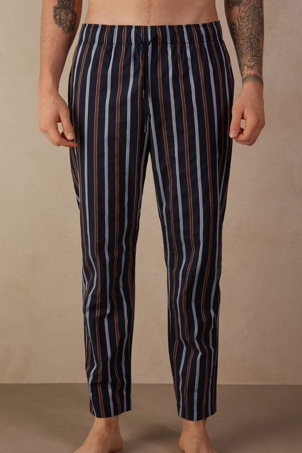 Striped Full Length Pants in Plain-weave Cotton