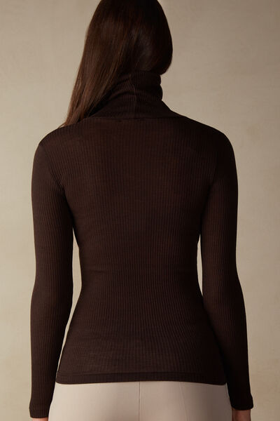 Long-sleeve High-Neck Tubular Top in Wool and Silk