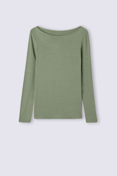Long-Sleeved Boat-Neck Micromodal Top