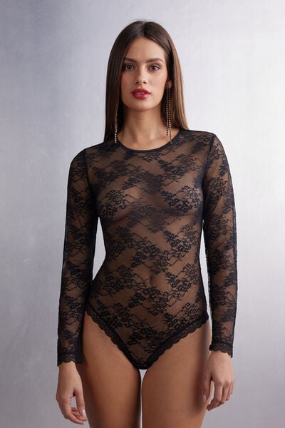 Intricate Surface Long Sleeve Bodysuit in Lace