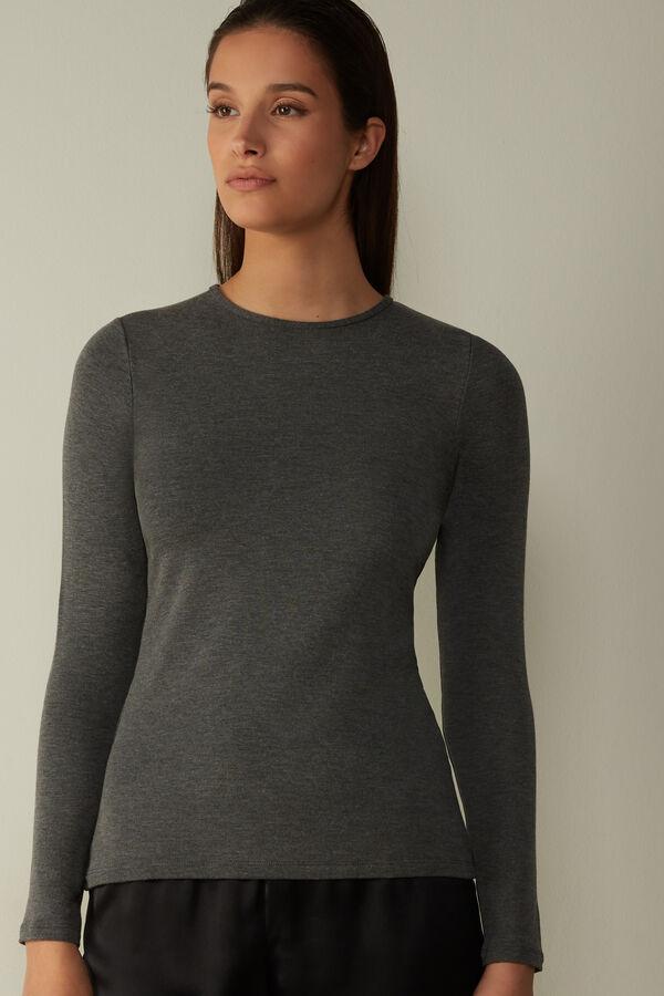 Long Sleeve Crewneck Top in Plush Modal with Cashmere