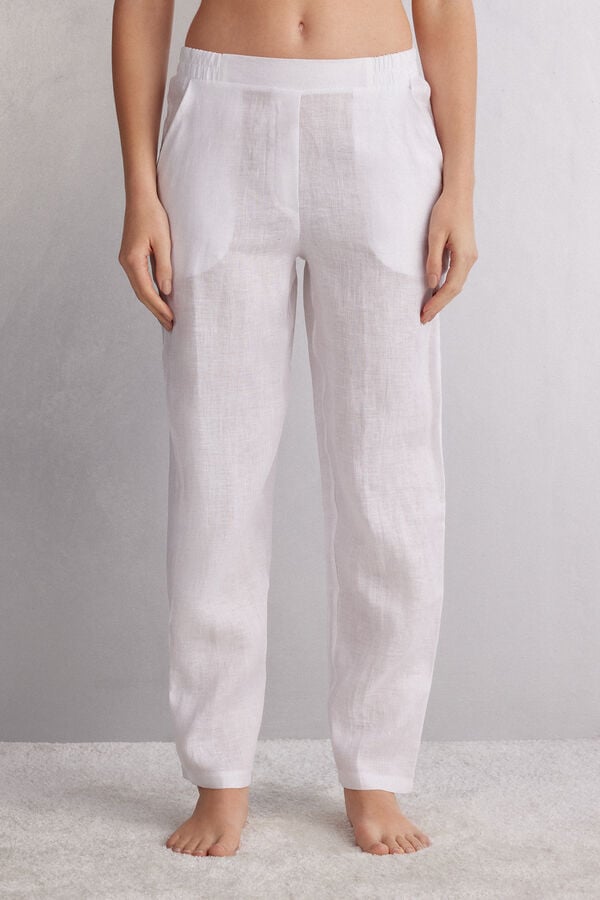 Pantalones en tejido sencillo de lino