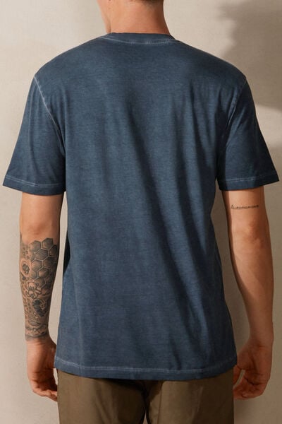 Camiseta de Manga Corta de Algodón con Lavado Desgastado