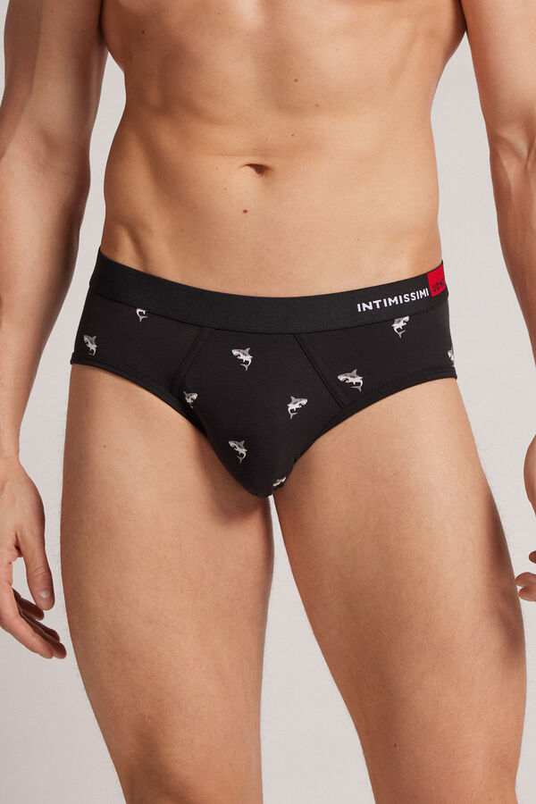 Natural Fresh Cotton Briefs with Shark Print