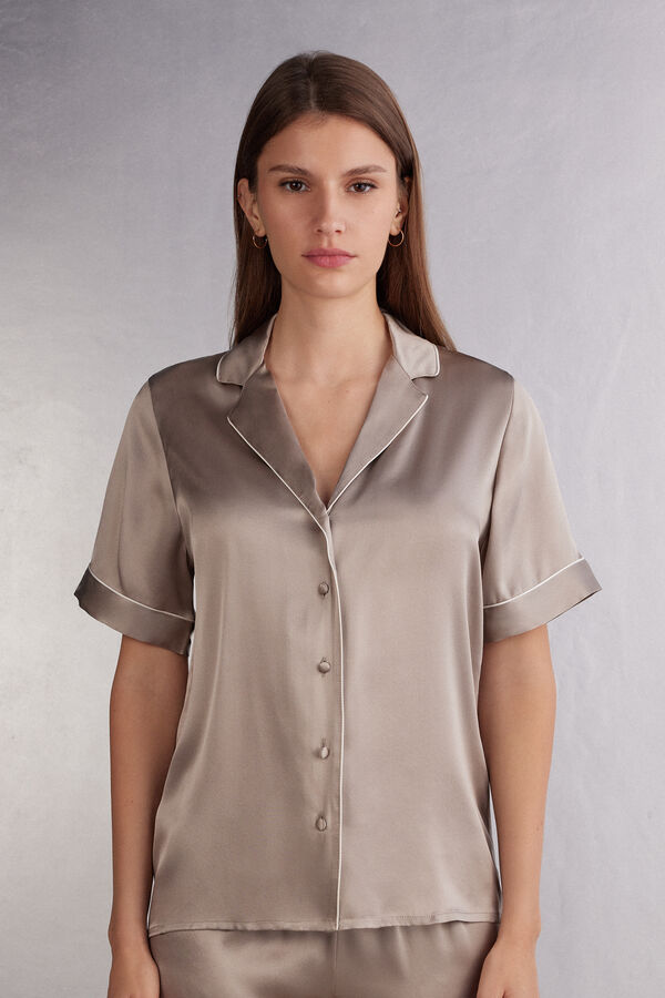 Short Sleeved Satin Shirt With Contrasting Trim Intimissimi