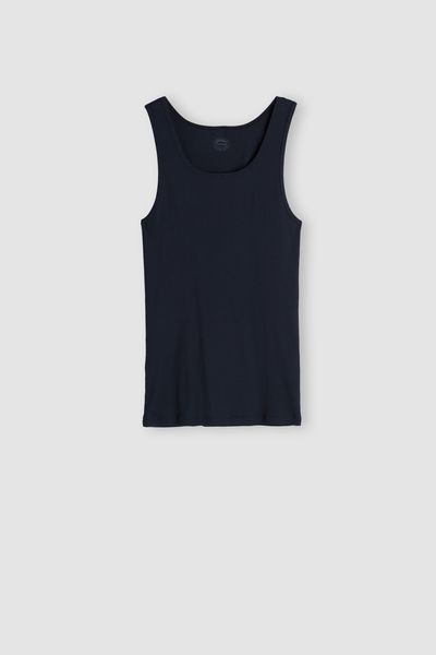 Camiseta sin mangas de hombre en algodón superior con canalé