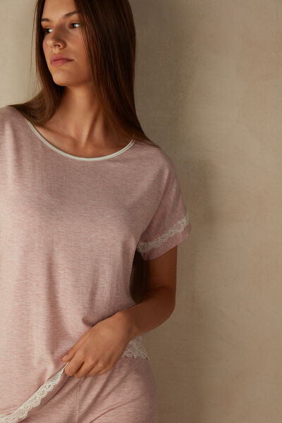 Short-Sleeve Modal topp med spetsdetalj