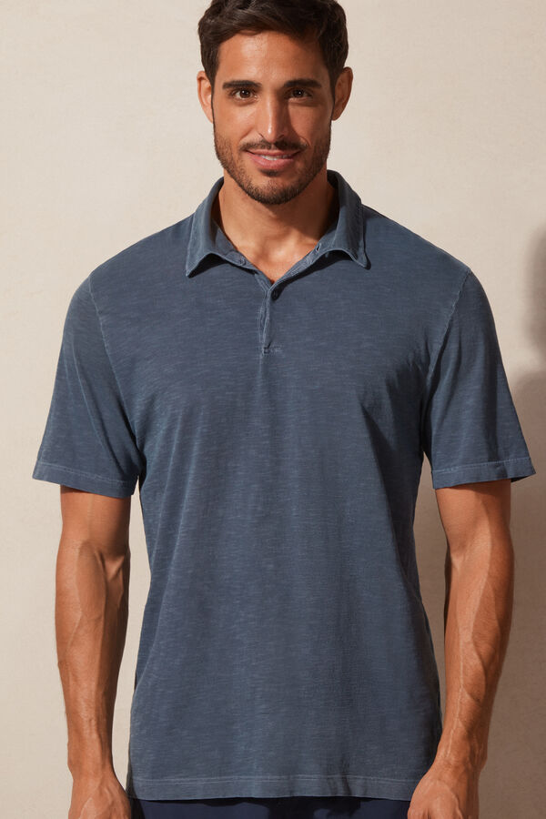 Washed Collection Short-Sleeved Slub Cotton Polo Shirt