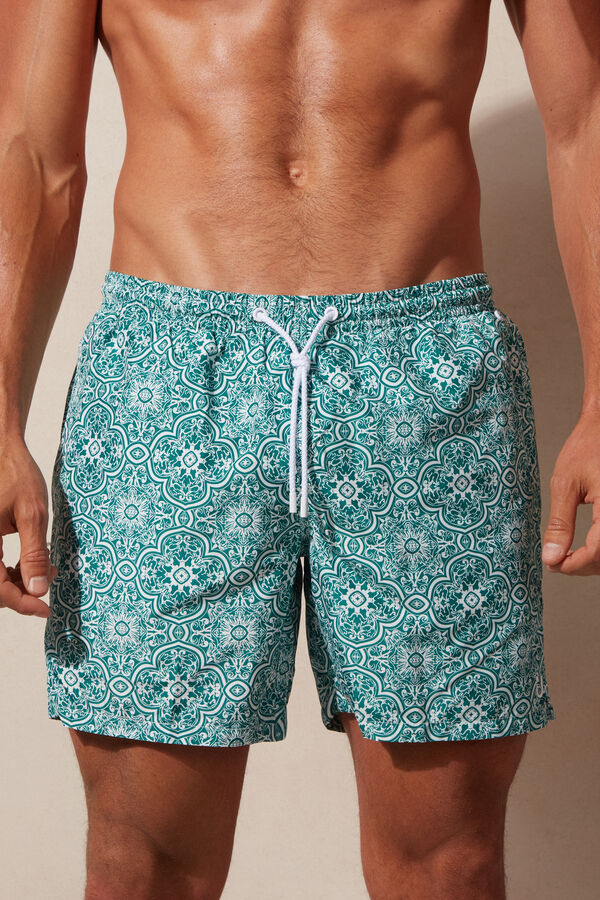 Green Maiolica-Print Swim Shorts